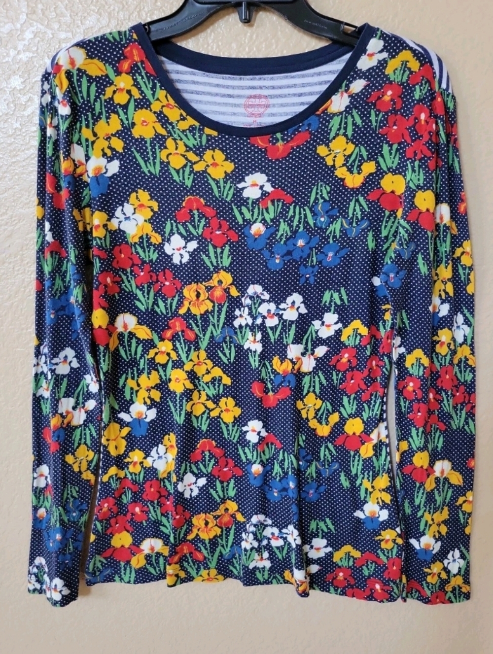 Tory Burch Floral And Striped Soft Long Sleeve Top Size M